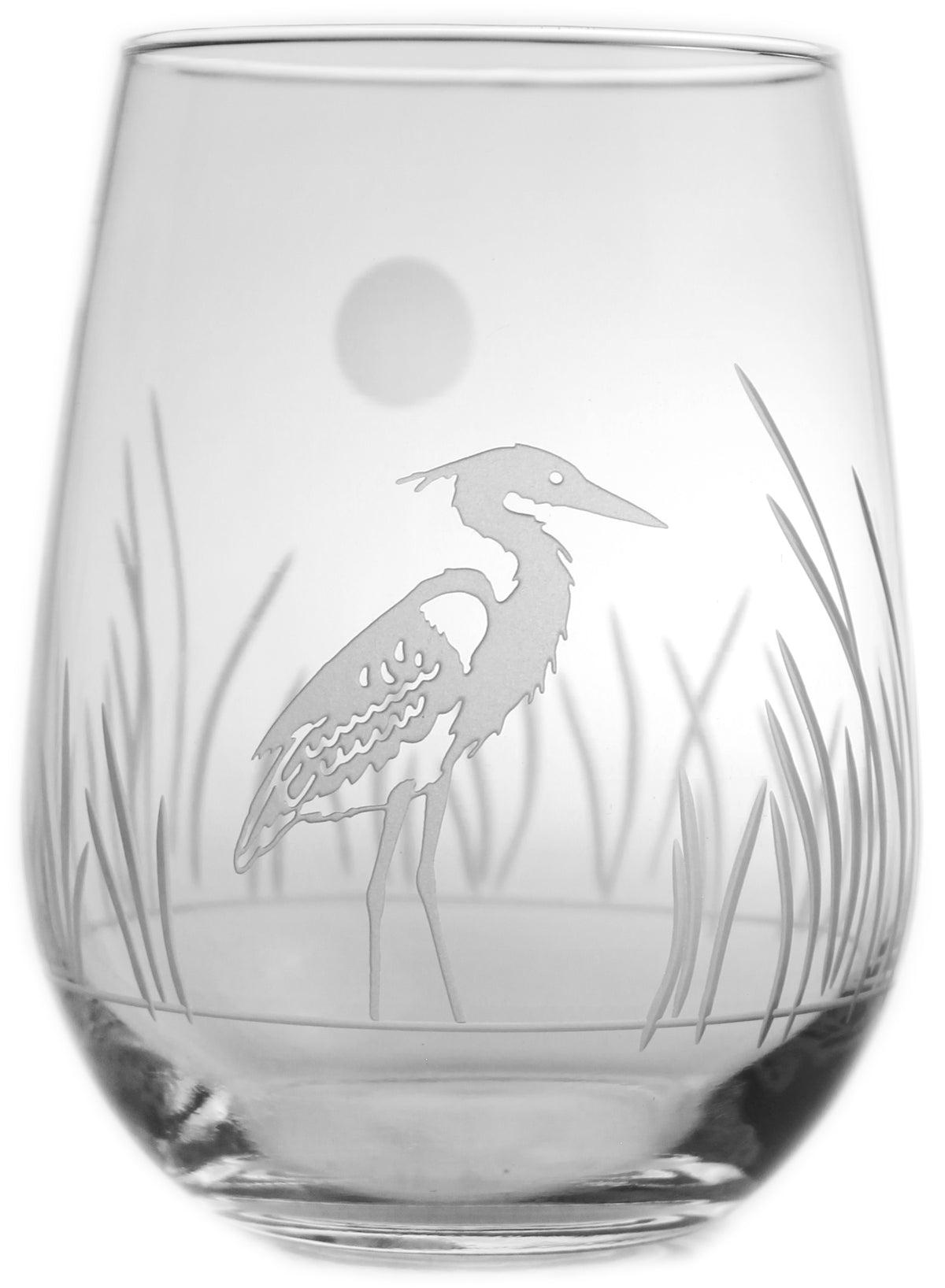Heron Etched Stemless Wine Glasses - Set of 4