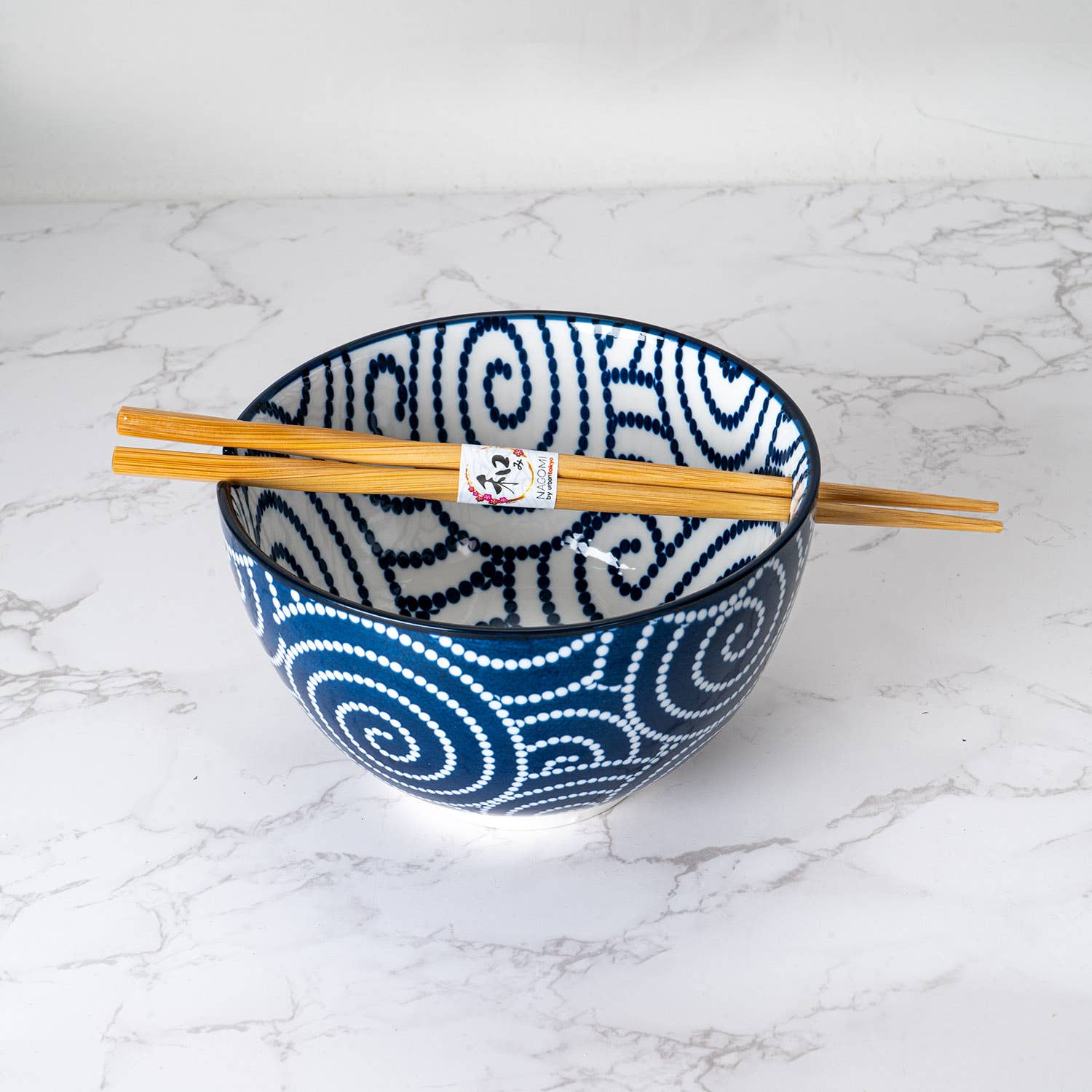 20oz Porcelain Bowl &amp; Chopsticks Set – Brush Swirl Design