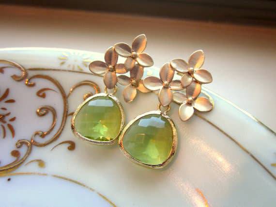 Laalee Jewelry - Peridot Apple Green Gold Cherry Blossom Earrings - MaisonBeach