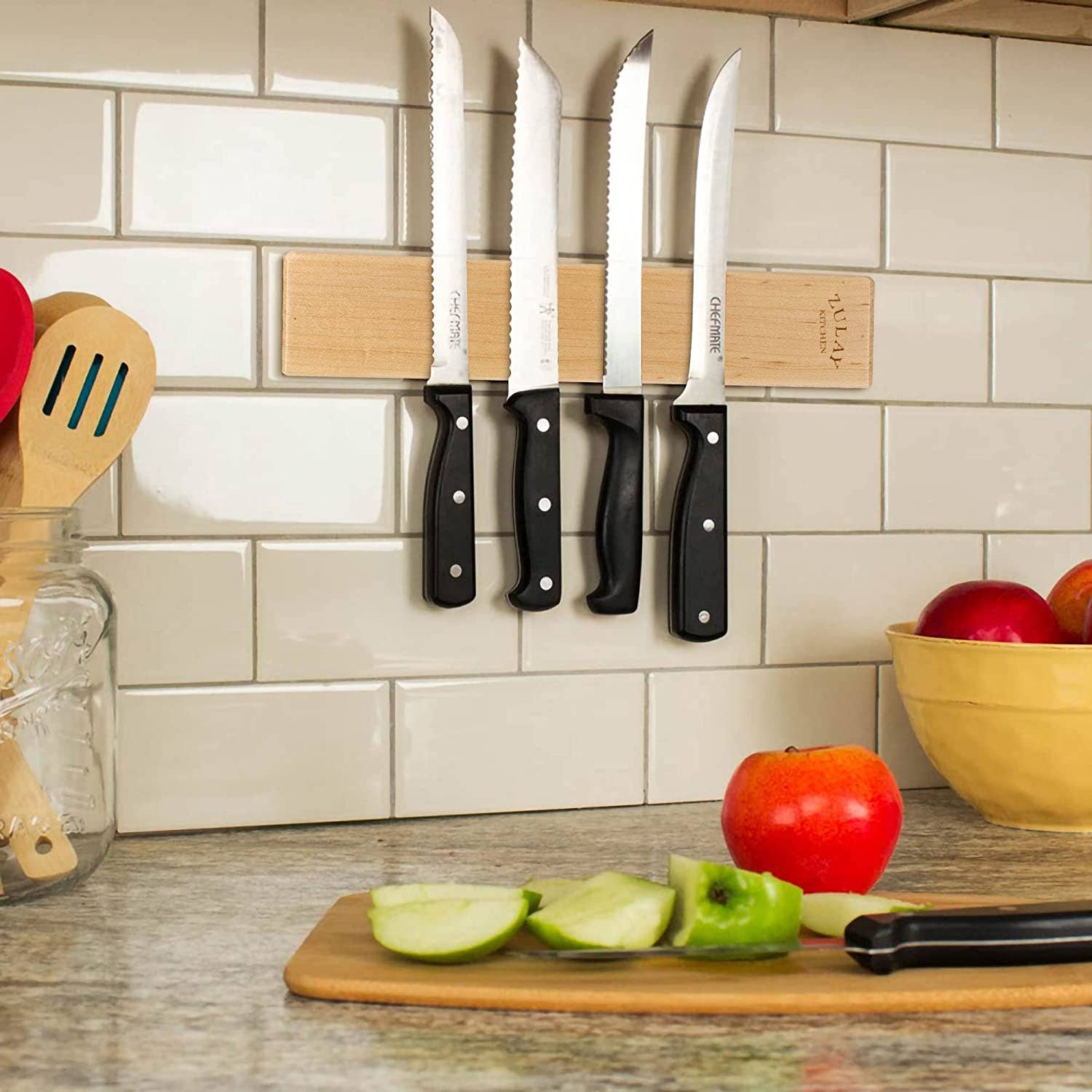 Zulay Kitchen - Magnetic Knife Holder - Powerful Wood Magnetic Knife Strip: Maple