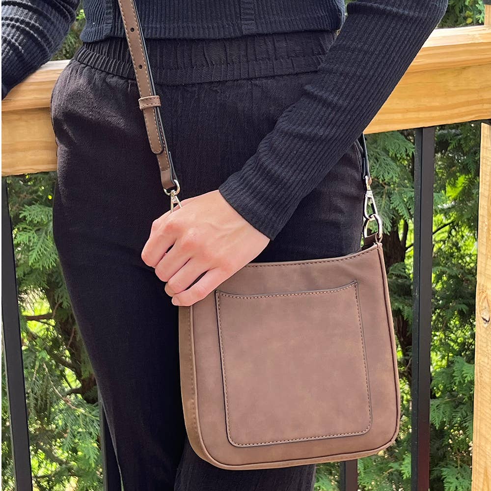 Ashley Vegan Suede Crossbody Bag: Chocolate - MaisonBeach