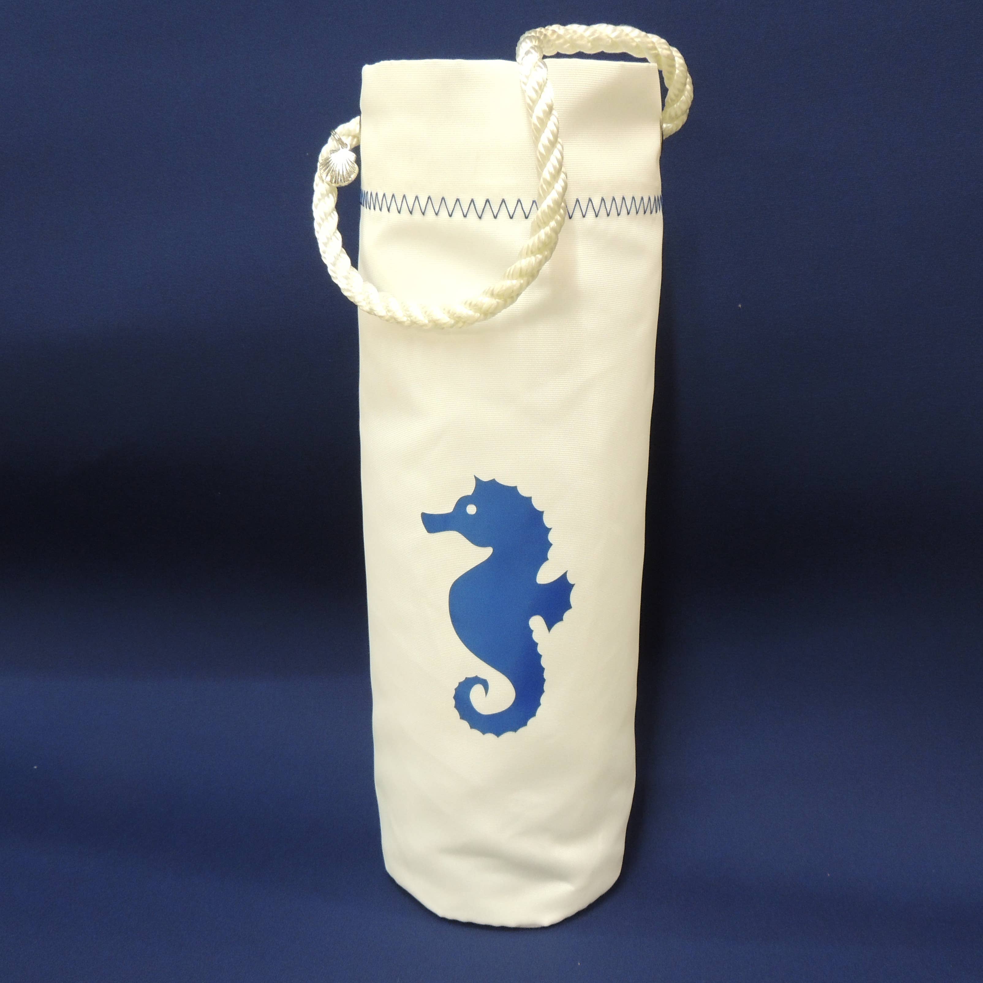 Mainland Canvas - Sailcloth Wine Tote with Blue Seahorse Design