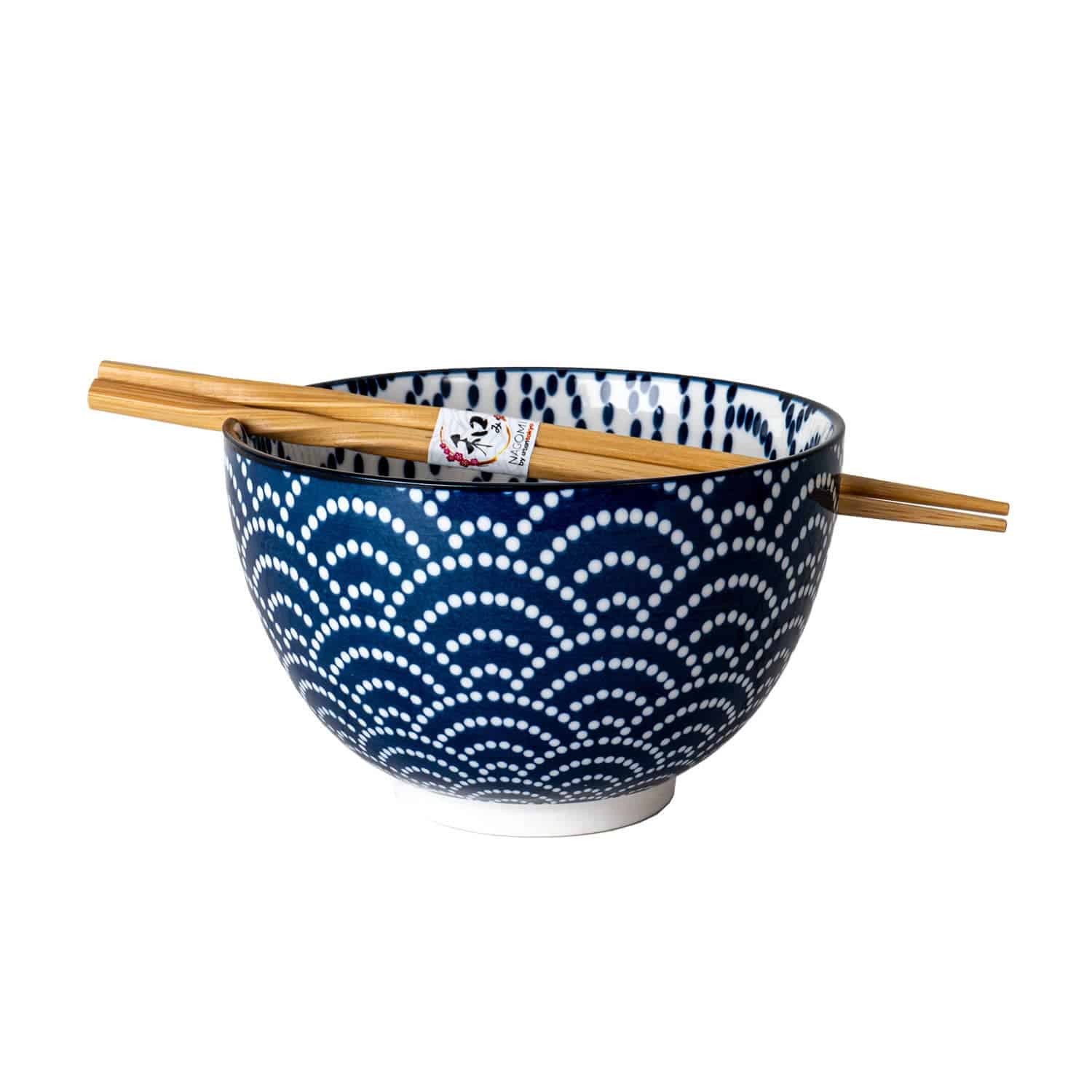 20oz Porcelain Bowl & Chopsticks Set – Seigaiha Waves Design - MaisonBeach