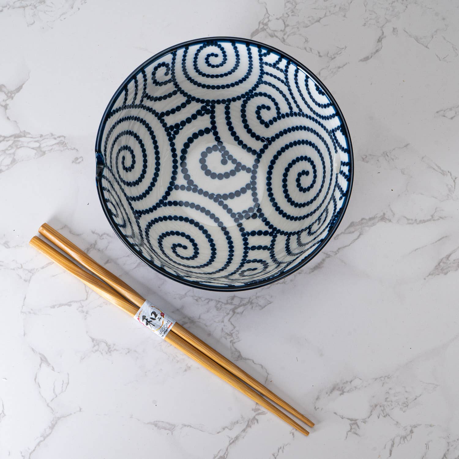 20oz Porcelain Bowl &amp; Chopsticks Set – Brush Swirl Design