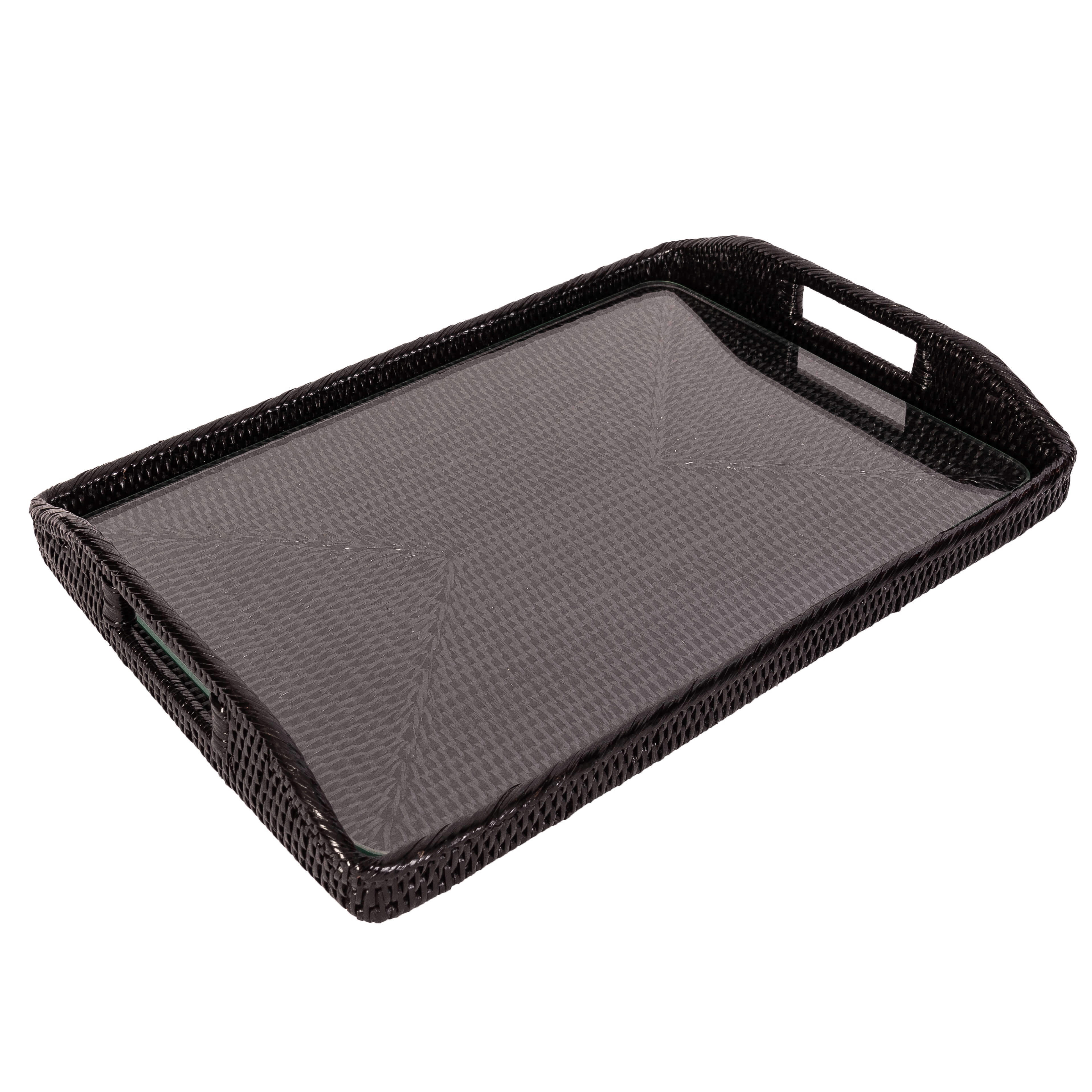 Rectangular Tray with Glass Insert: Tudor Black / 14"x10"x1" - MaisonBeach