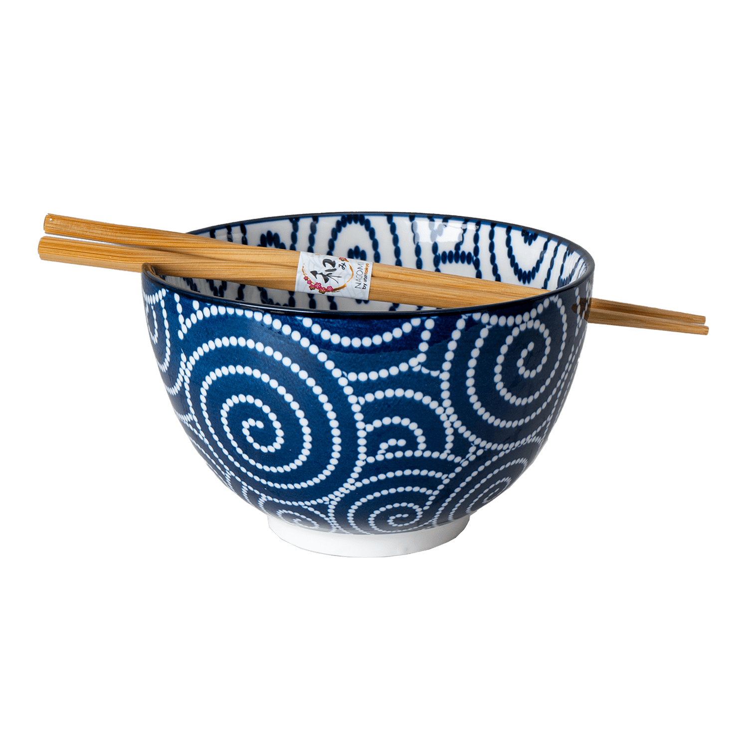 20oz Porcelain Bowl &amp; Chopsticks Set – Brush Swirl Design - MaisonBeach