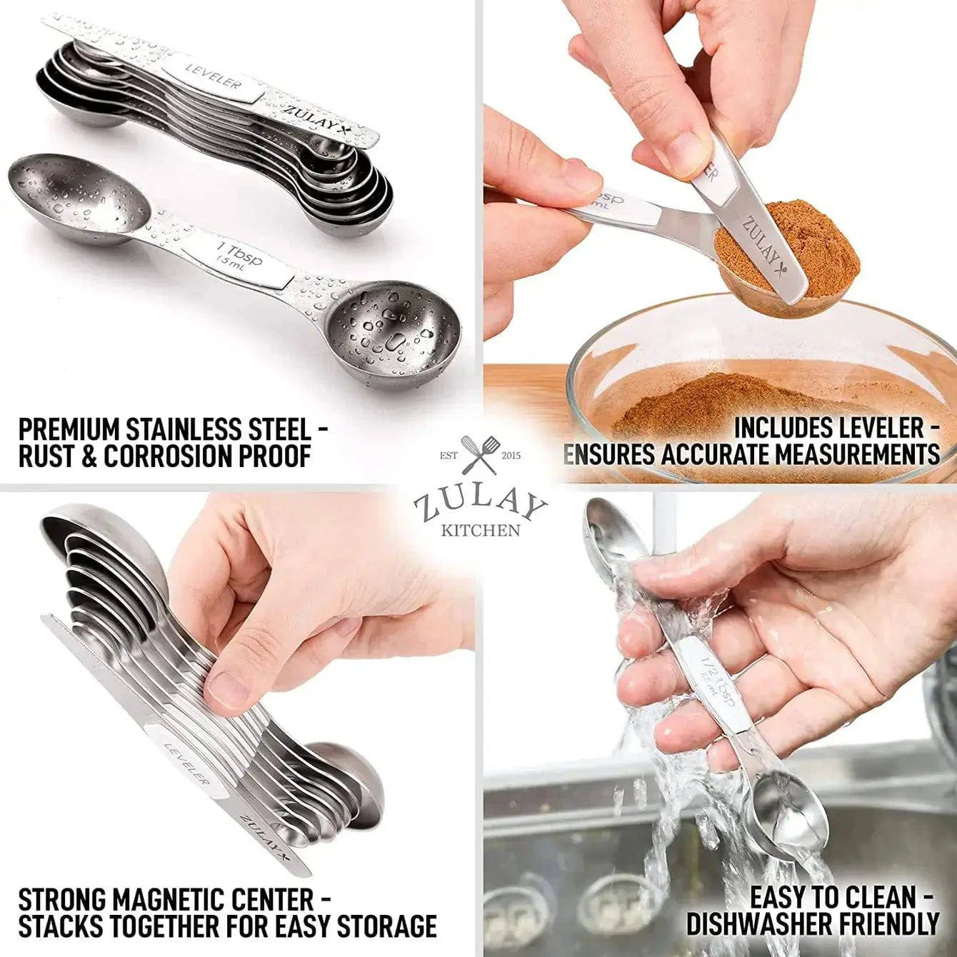 Zulay Kitchen - Stackable Magnetic Spoons Set of 8 - MaisonBeach