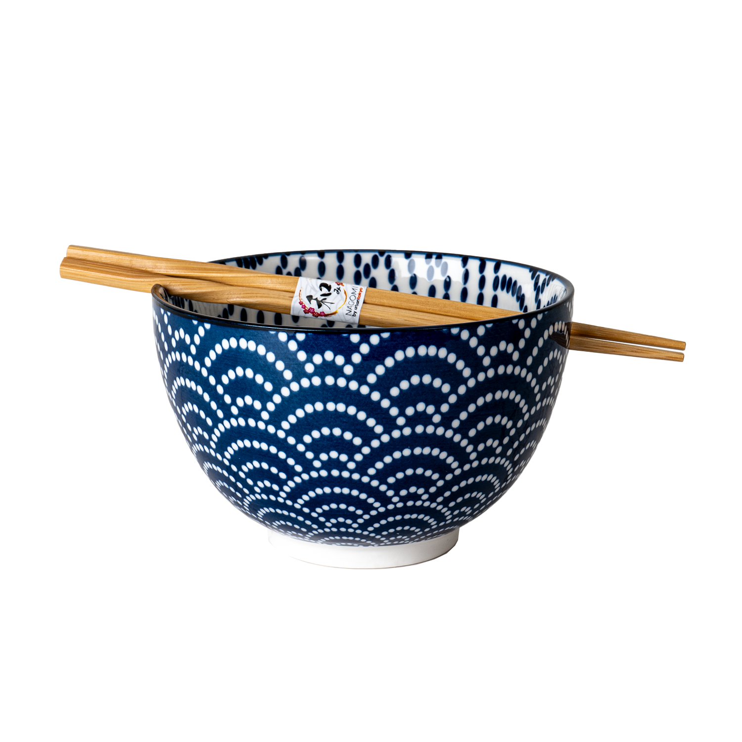 20oz Porcelain Bowl & Chopsticks Set – Seigaiha Waves Design