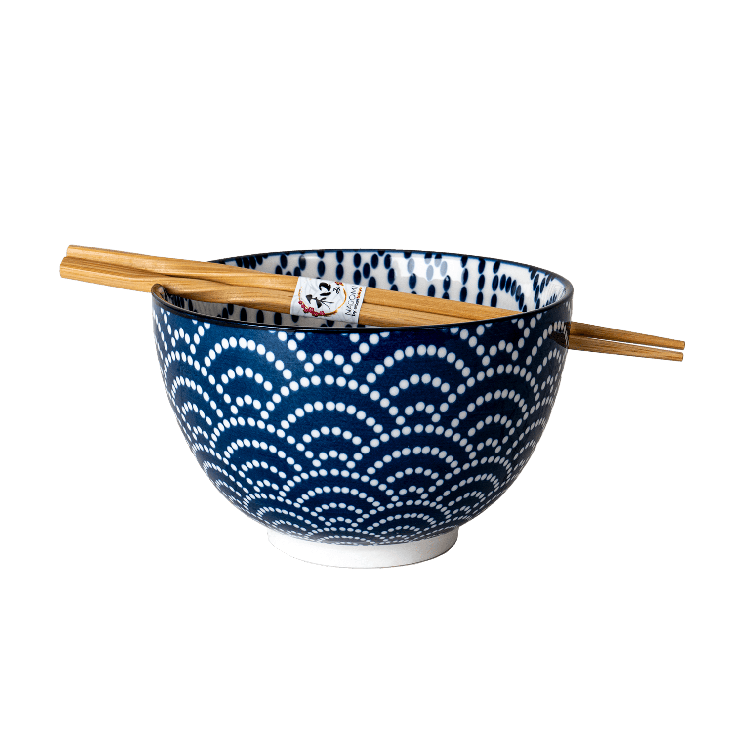 20oz Porcelain Bowl & Chopsticks Set – Seigaiha Waves Design - MaisonBeach