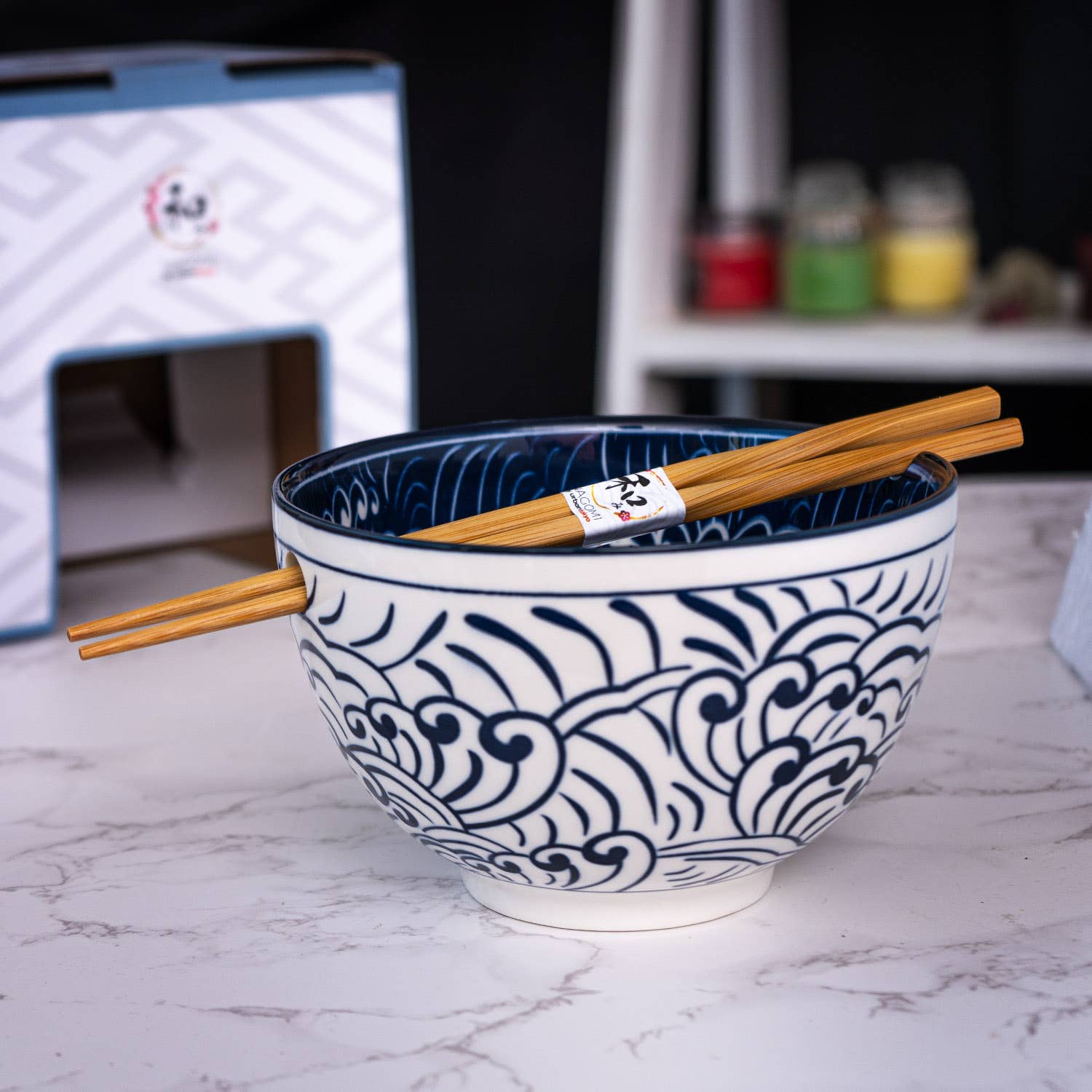 20oz Porcelain Bowl Chopsticks Set – Nami Waves Design - MaisonBeach