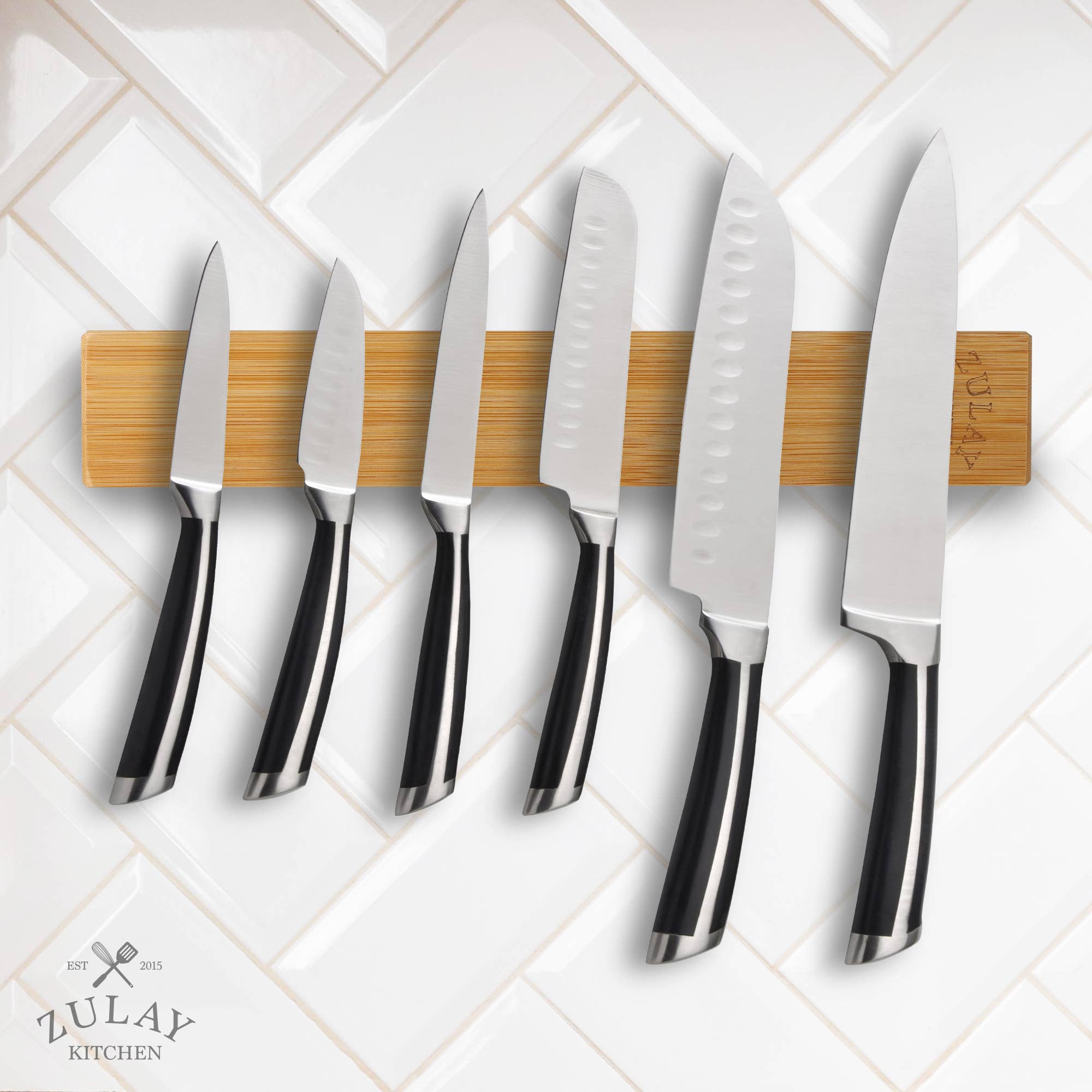 Zulay Kitchen - Magnetic Knife Holder - Powerful Wood Magnetic Knife Strip: Bamboo