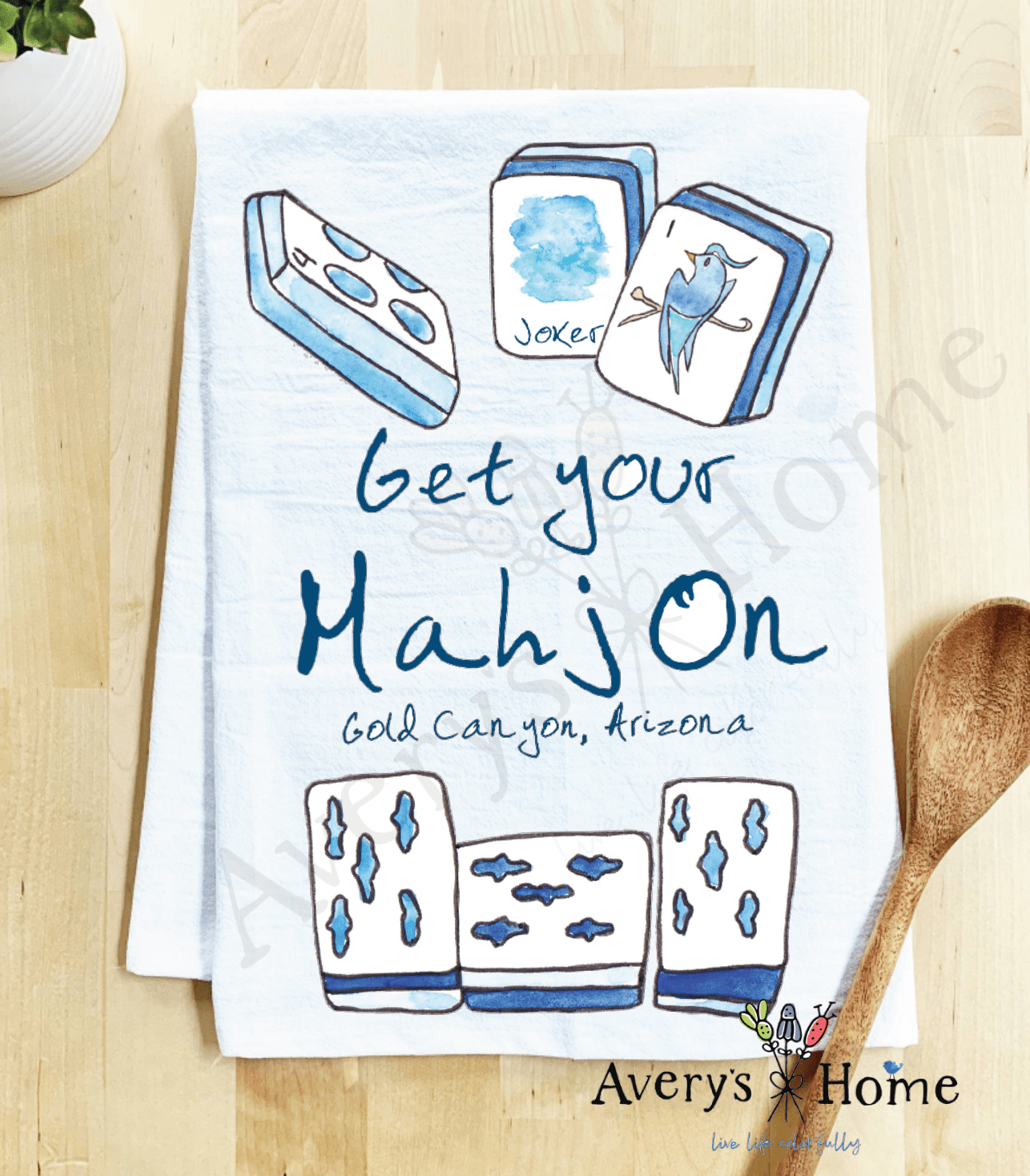 Avery's Home - Get your Mahj On Funny Customizable Kitchen Dish Towel: Standard - MaisonBeach