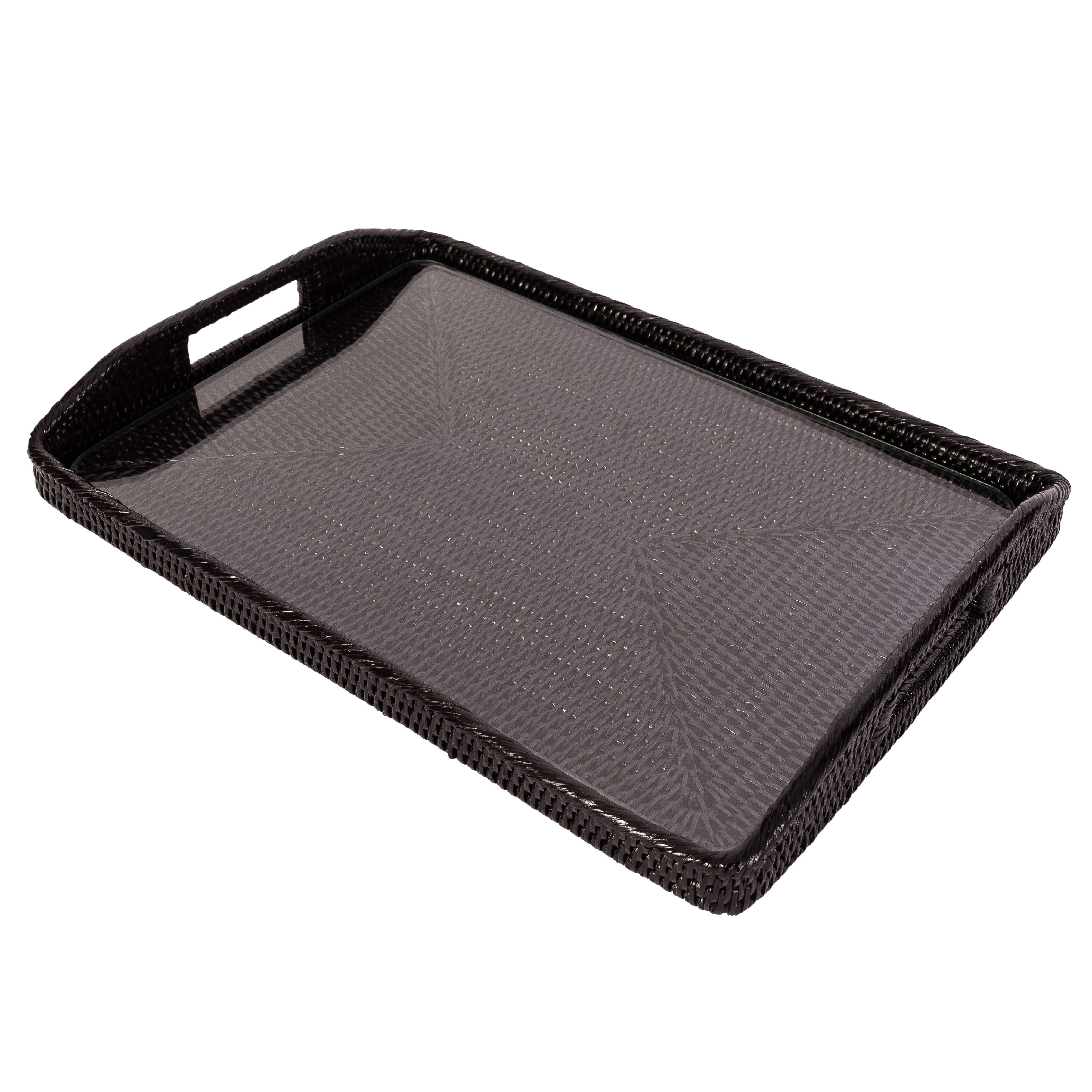 Rectangular Tray with Glass Insert: Tudor Black / 14"x10"x1" - MaisonBeach