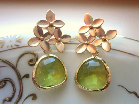 Laalee Jewelry - Peridot Apple Green Gold Cherry Blossom Earrings - MaisonBeach