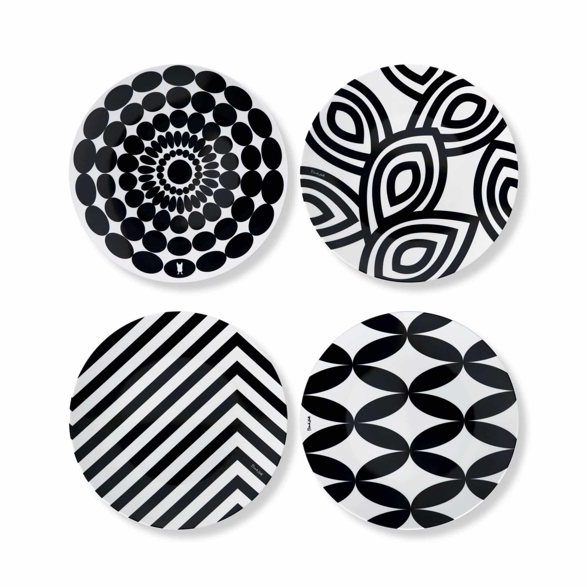 French Bull - Black and White 9" Salad Plate Gift Box - Set of 4 - MaisonBeach