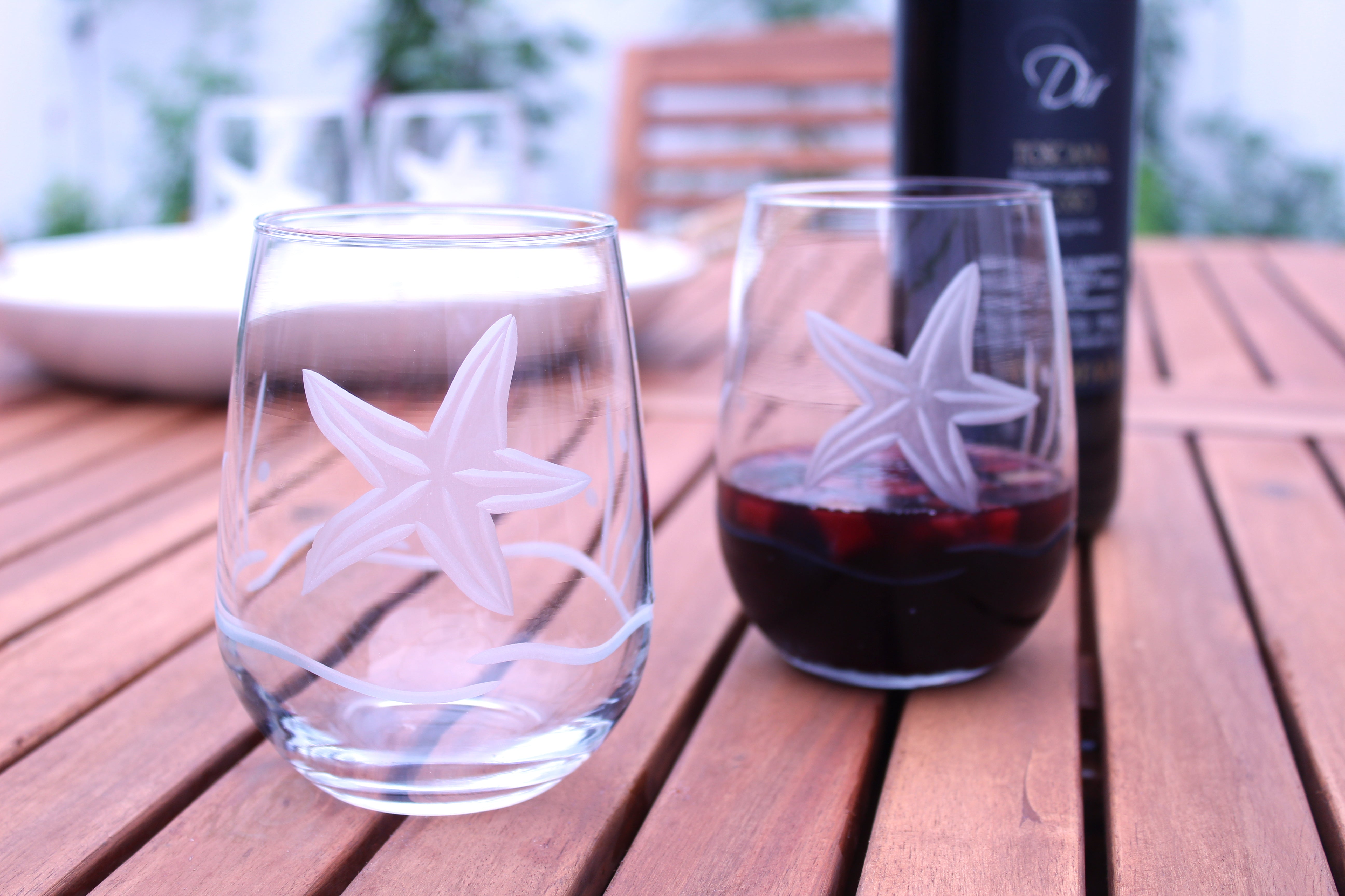 Stemless Wine Glass 17oz His and Hers Set of 2 