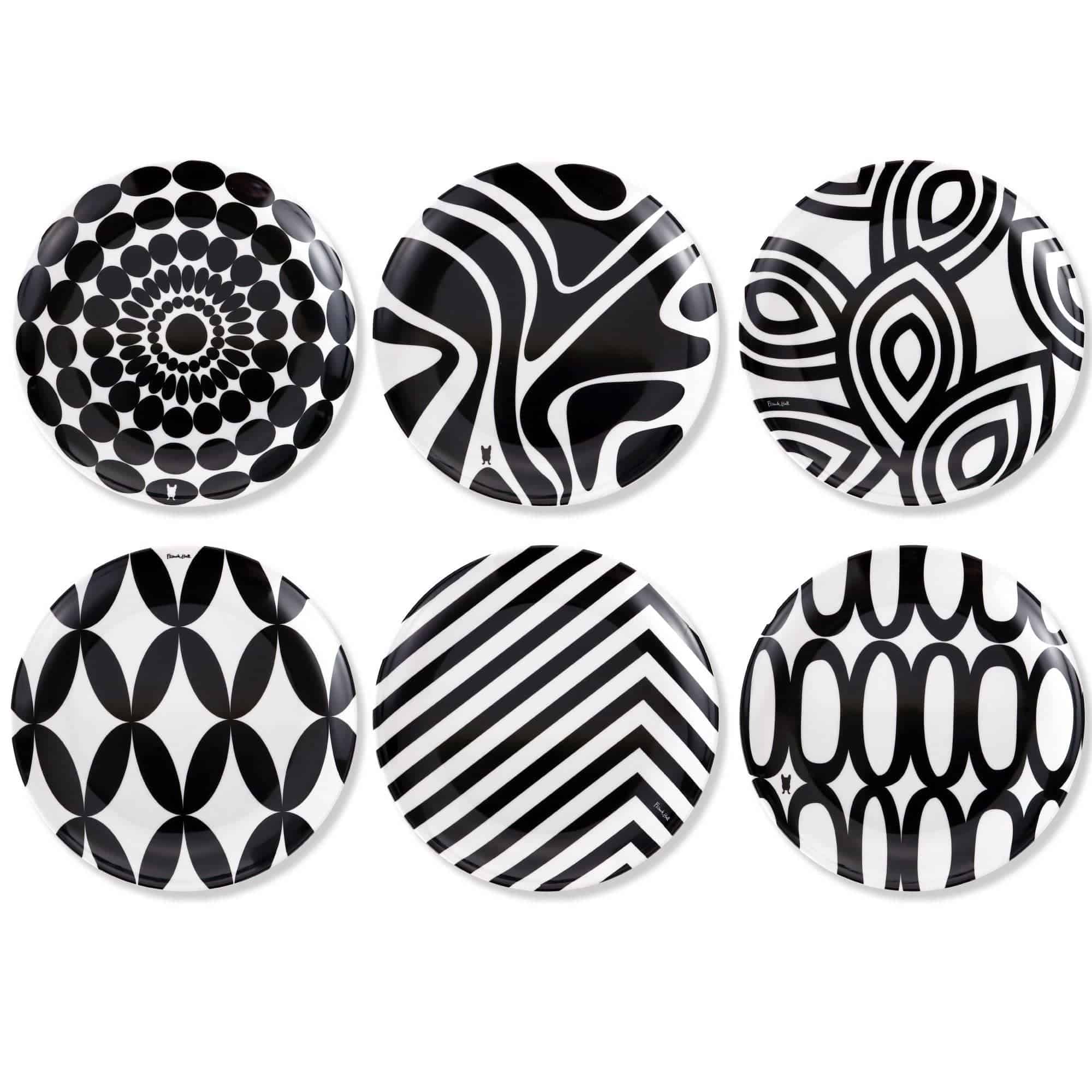 French Bull - Black and White 6.5" Appetizer Plate - Set of 6 - MaisonBeach