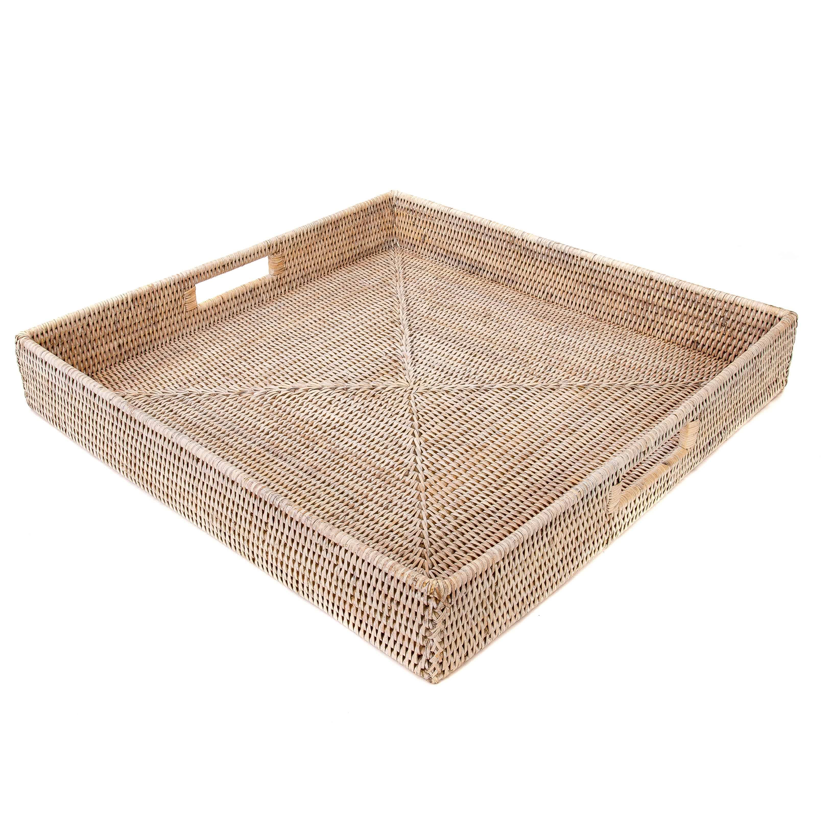 16" Artifacts Rattan Square Serving/Ottoman Tray White Wash - MaisonBeach